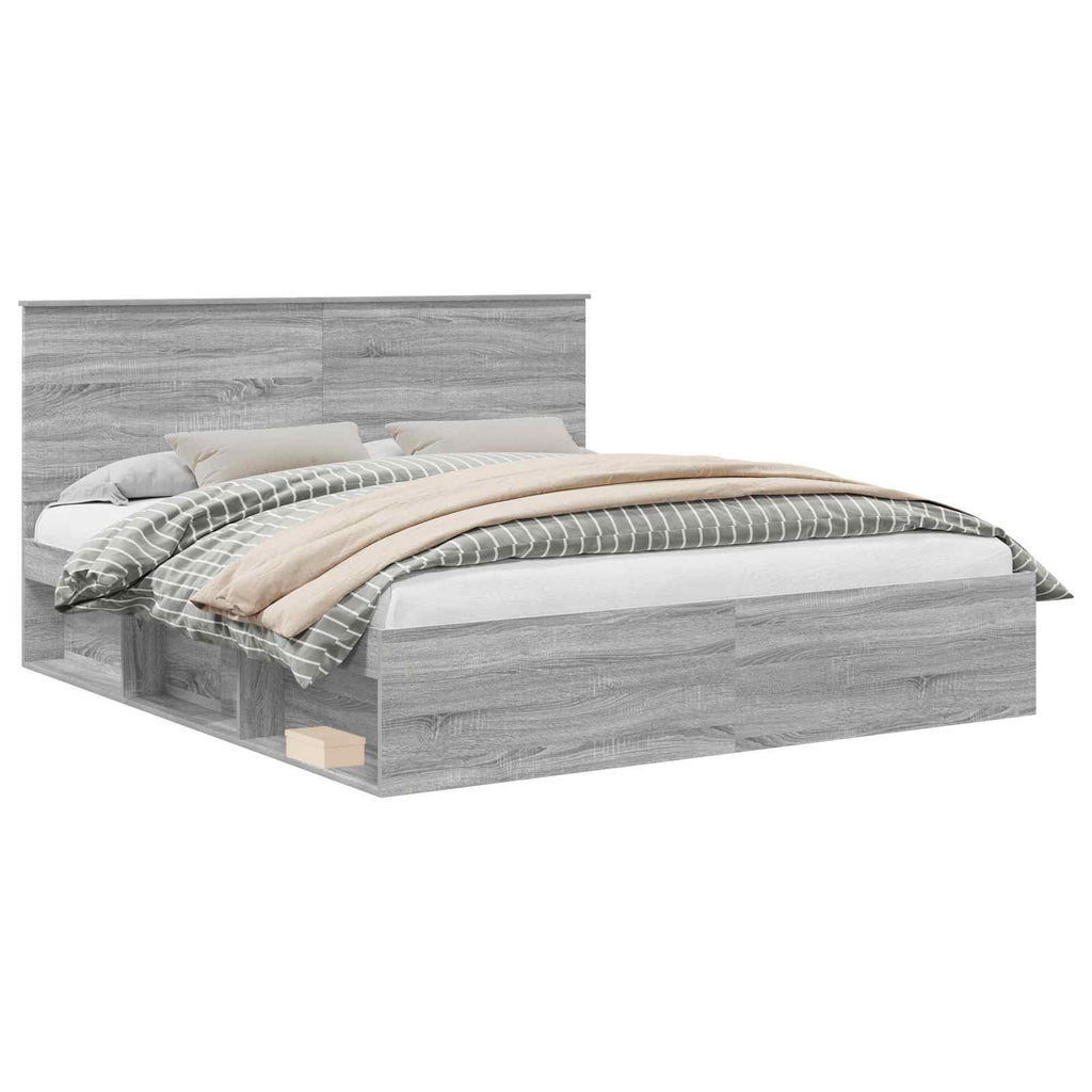 vidaXL Bettrahmen Graues Sonoma 200 x 200 cm Massives Kiefernholz