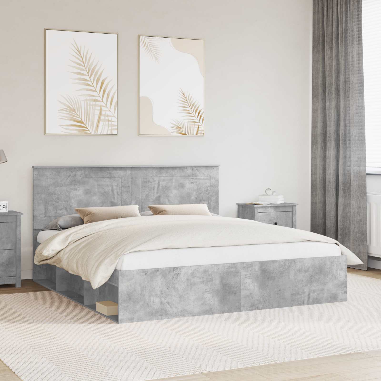 vidaXL Bettrahmen mit Kopfteil Beton 180 x 200 cm Massives Kiefernholz