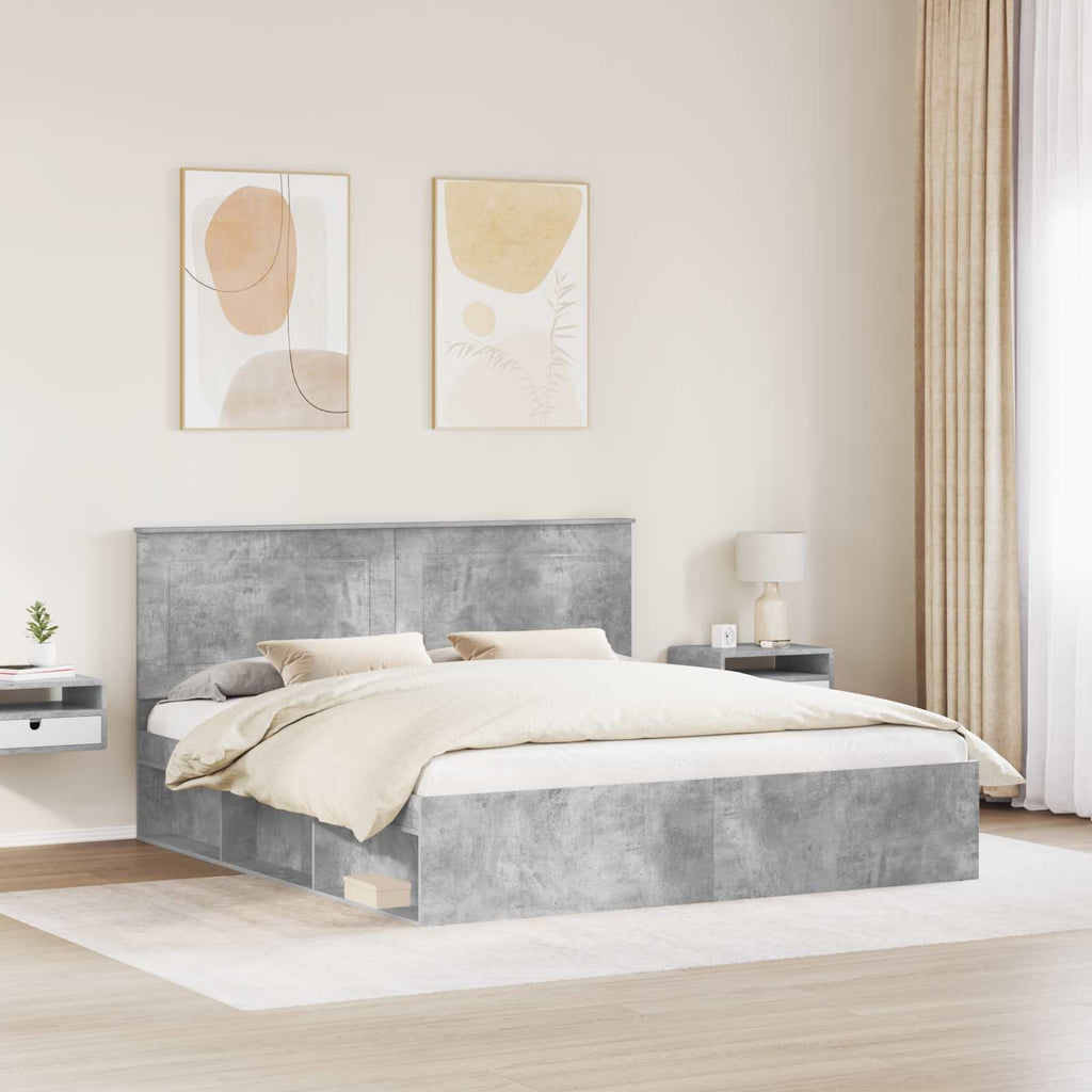vidaXL Bettrahmen mit Kopfteil Beton 180 x 200 cm Massives Kiefernholz