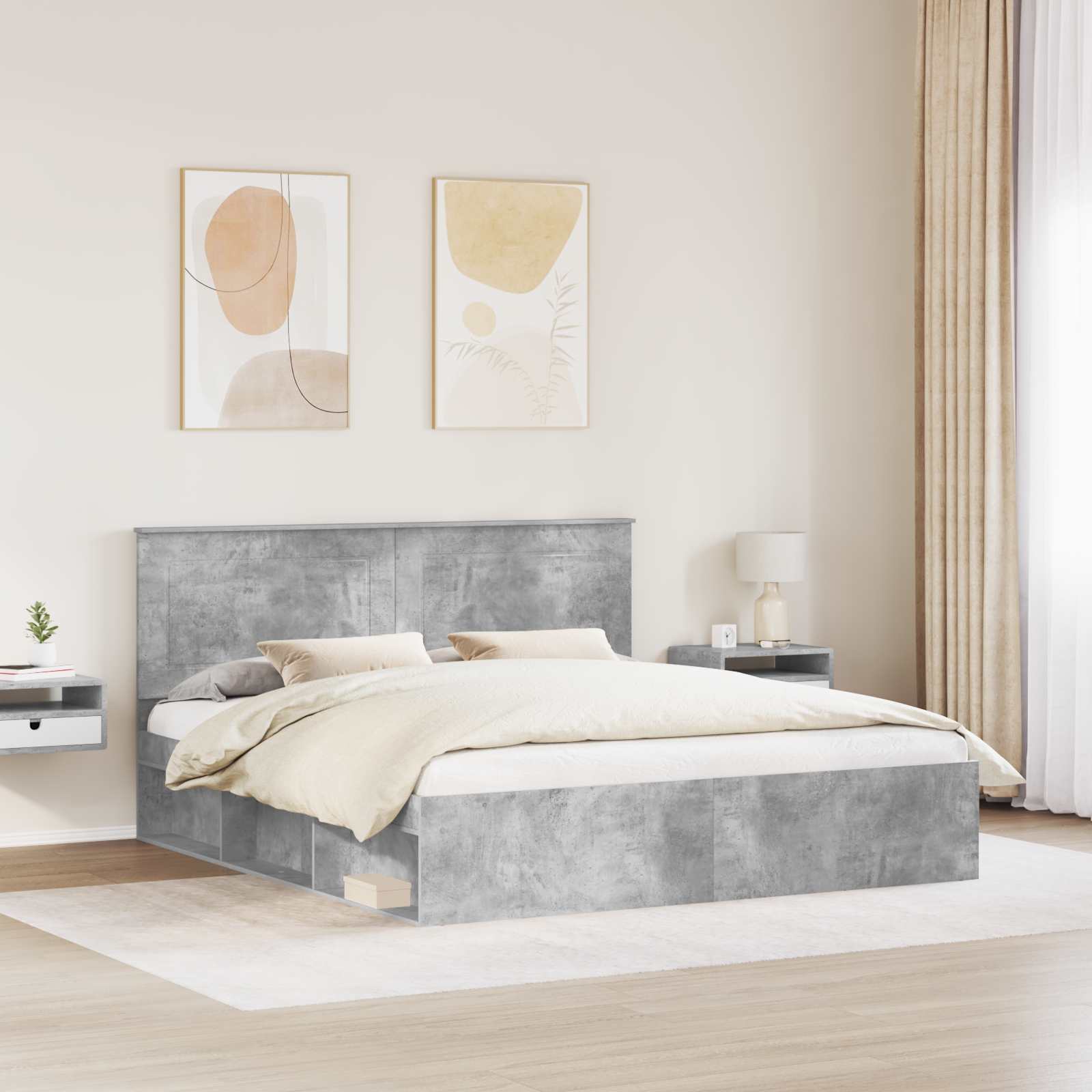 vidaXL Bettrahmen mit Kopfteil Beton 180 x 200 cm Massives Kiefernholz