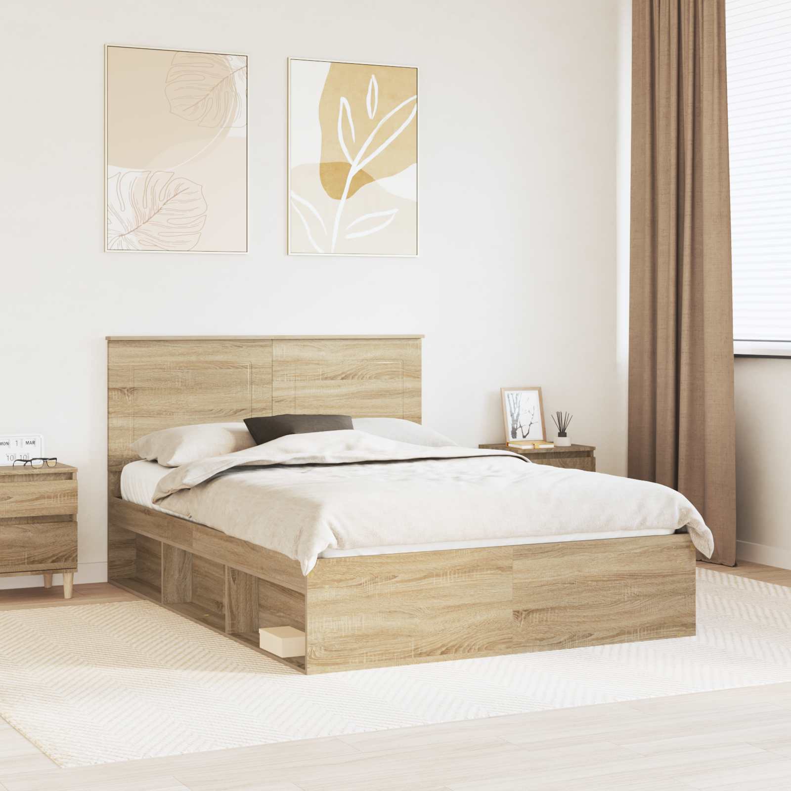 vidaXL Bettrahmen Sonoma-Eiche 150 x 200 cm Massives Kiefernholz