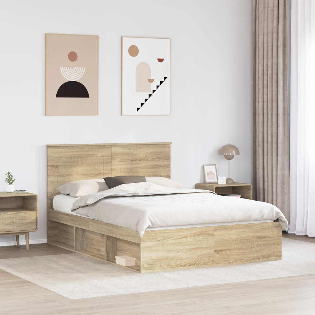 vidaXL Bettrahmen Sonoma-Eiche 150 x 200 cm Massives Kiefernholz