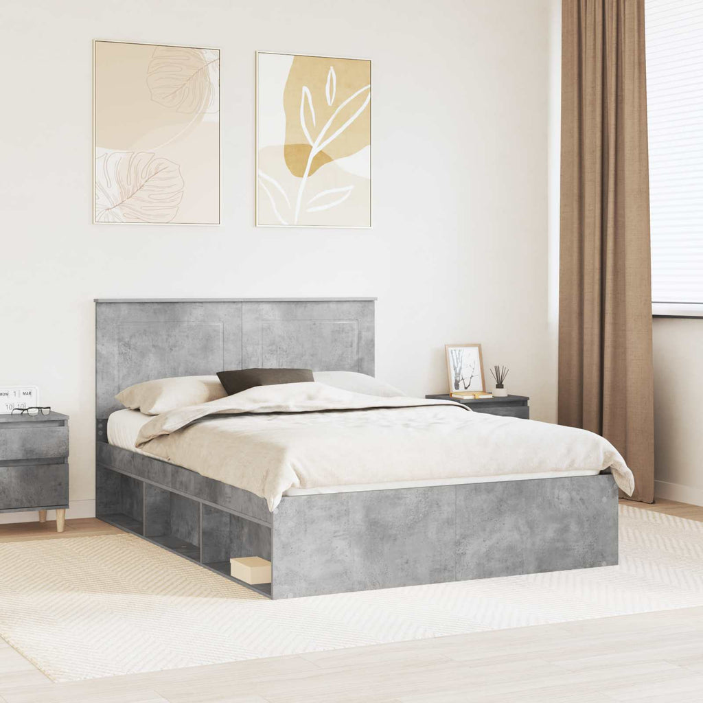 vidaXL Bettrahmen Beton Grau 150 x 200 cm Massives Kiefernholz