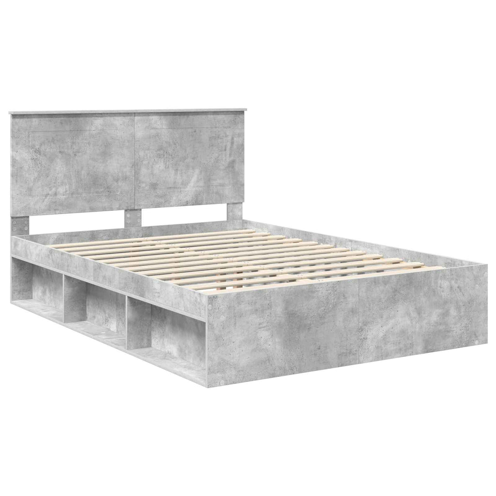 vidaXL Bettrahmen Beton Grau 150 x 200 cm Massives Kiefernholz