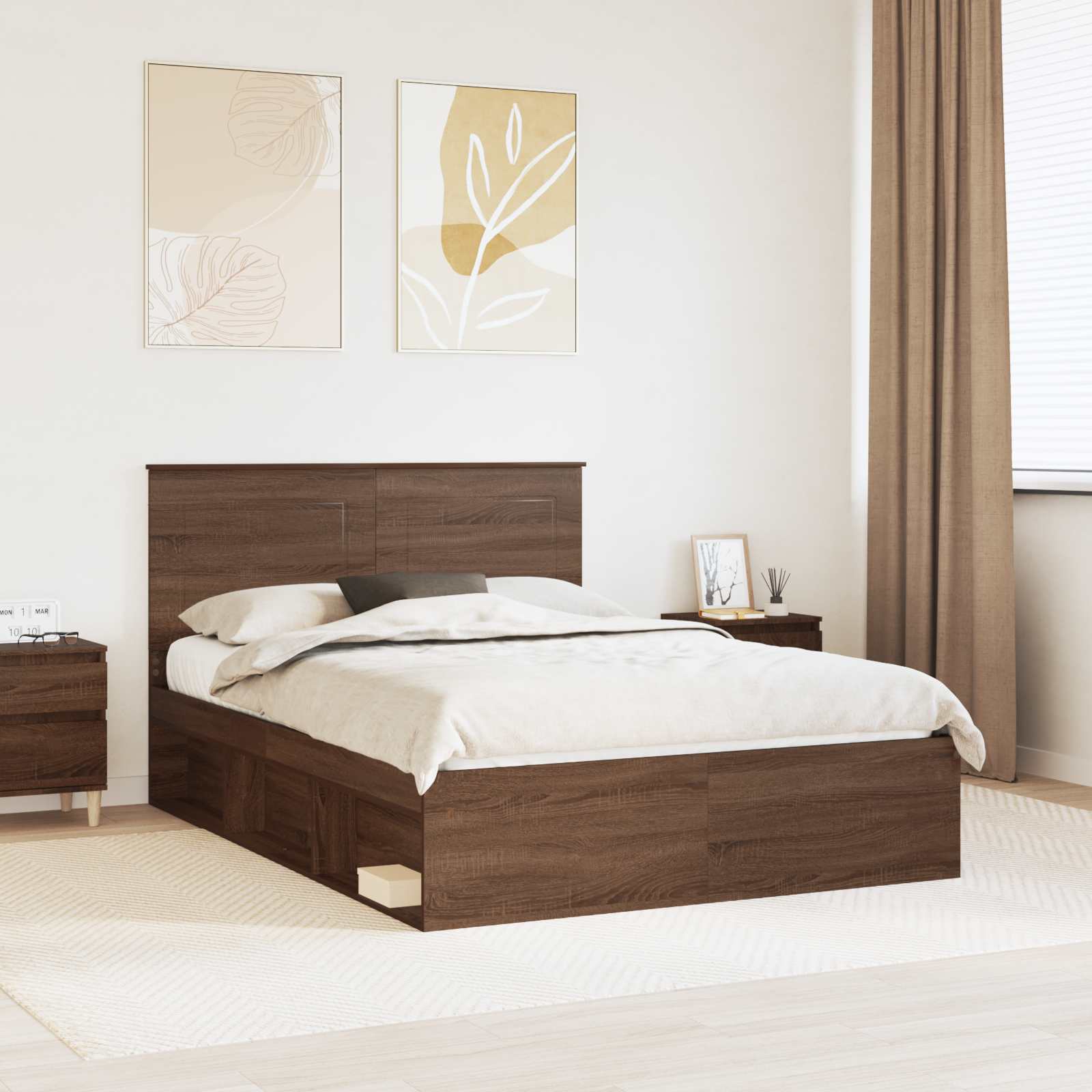vidaXL Bettrahmen Braun Eichen-Optik 140 x 200 cm Massives Kiefernholz
