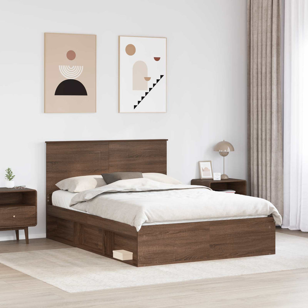 vidaXL Bettrahmen Braun Eichen-Optik 140 x 200 cm Massives Kiefernholz