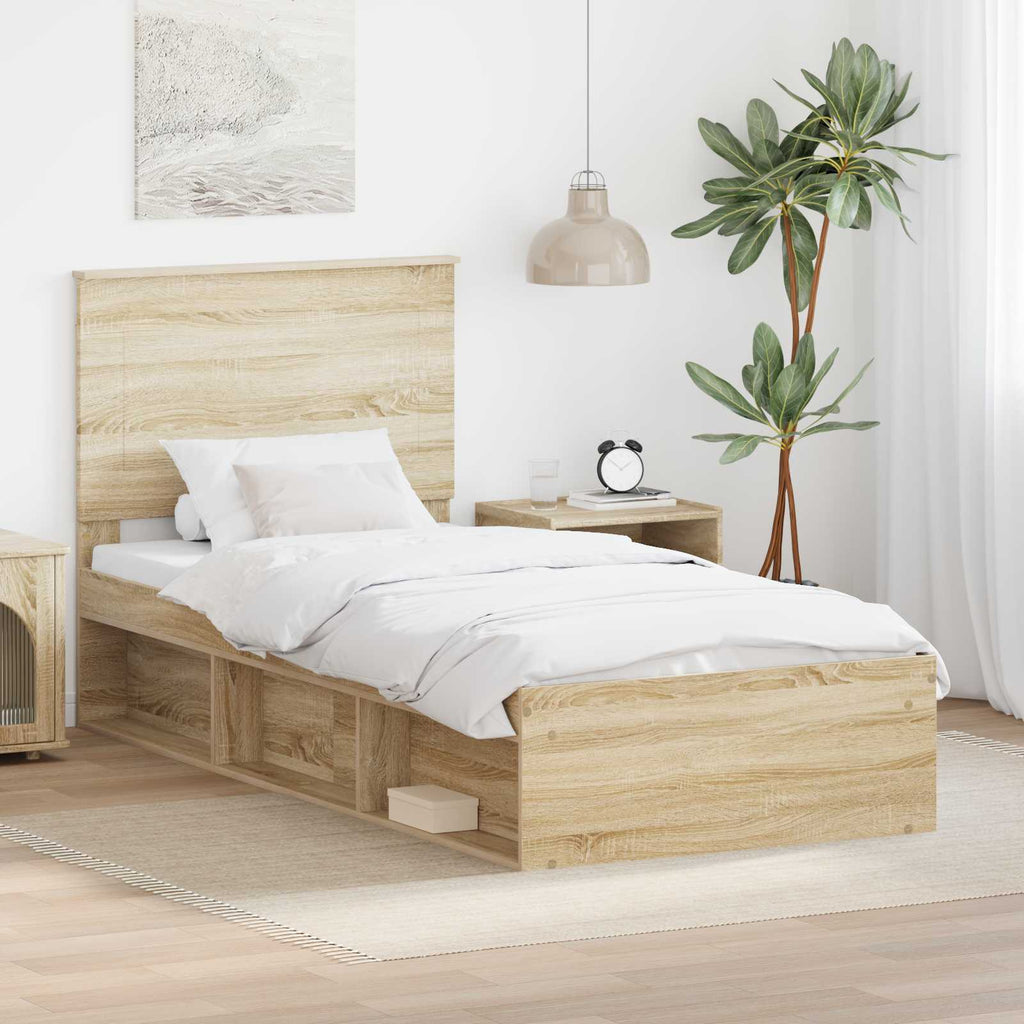 vidaXL Bettrahmen mit Kopfteil Sonoma 90 x 190 cm Massives Kiefernholz