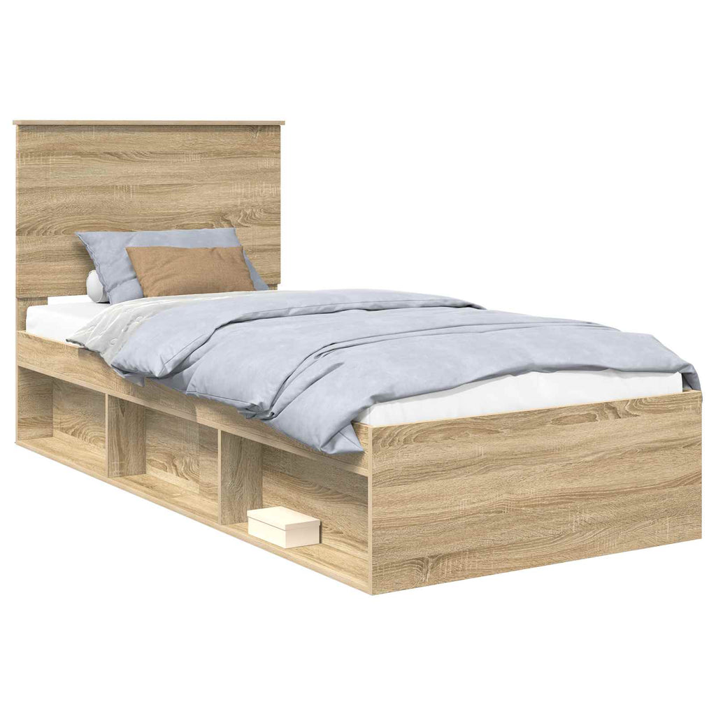 vidaXL Bettrahmen mit Kopfteil Sonoma 90 x 190 cm Massives Kiefernholz
