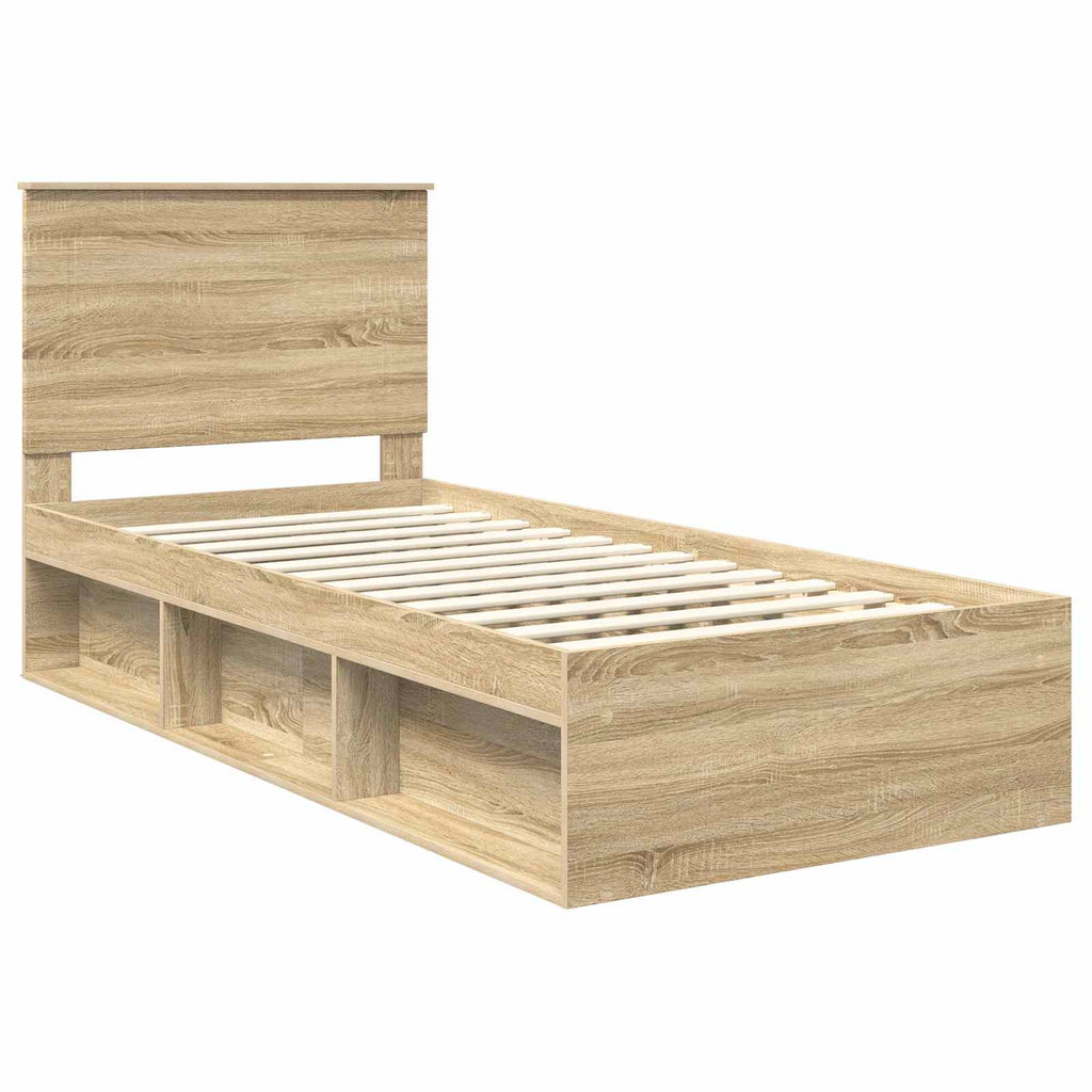 vidaXL Bettrahmen mit Kopfteil Sonoma 90 x 190 cm Massives Kiefernholz