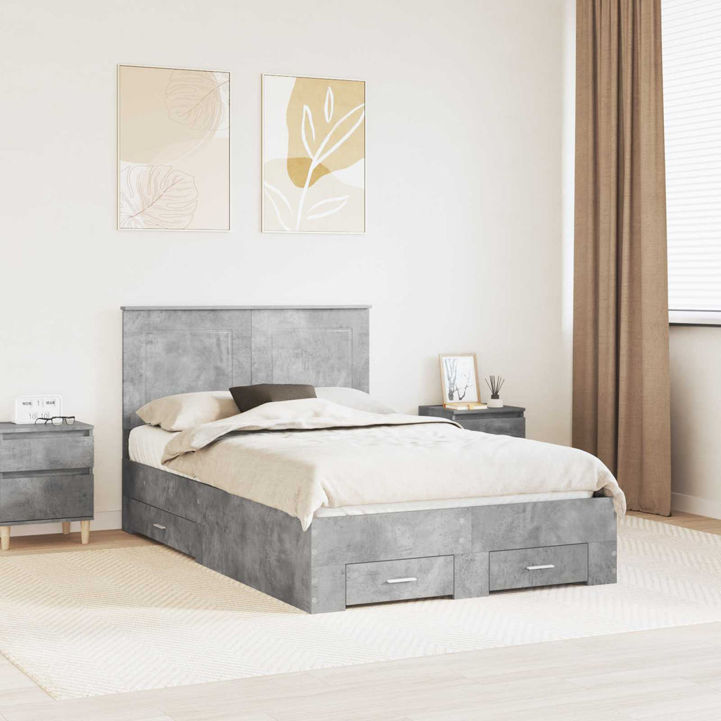 vidaXL Bettrahmen mit Schubladen Beton Grau 135 x 190 cm Holzwerkstoff