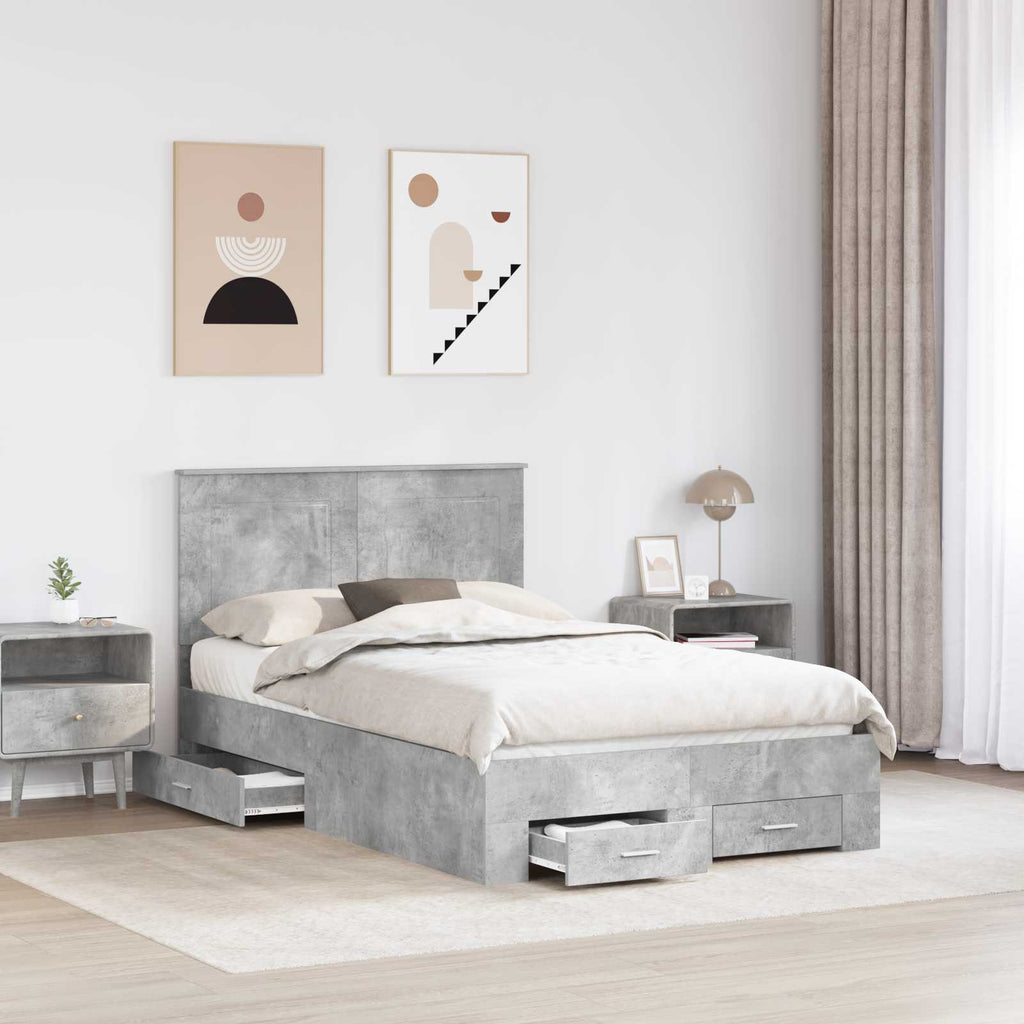 vidaXL Bettrahmen mit Schubladen Beton Grau 135 x 190 cm Holzwerkstoff