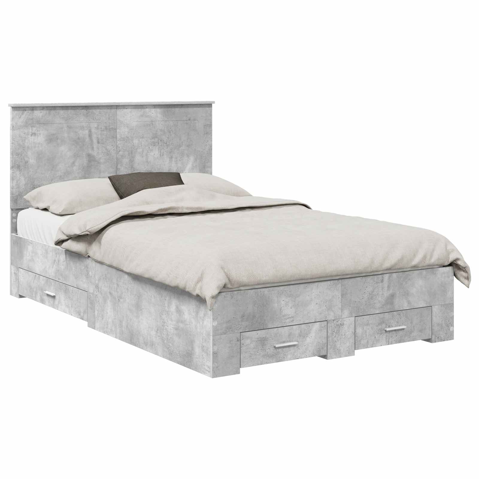 vidaXL Bettrahmen mit Schubladen Beton Grau 135 x 190 cm Holzwerkstoff