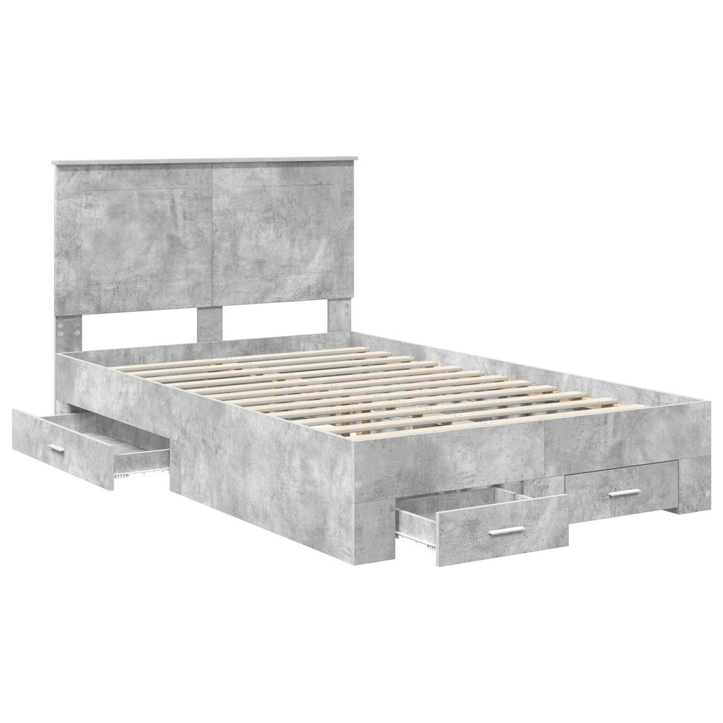 vidaXL Bettrahmen mit Schubladen Beton Grau 135 x 190 cm Holzwerkstoff