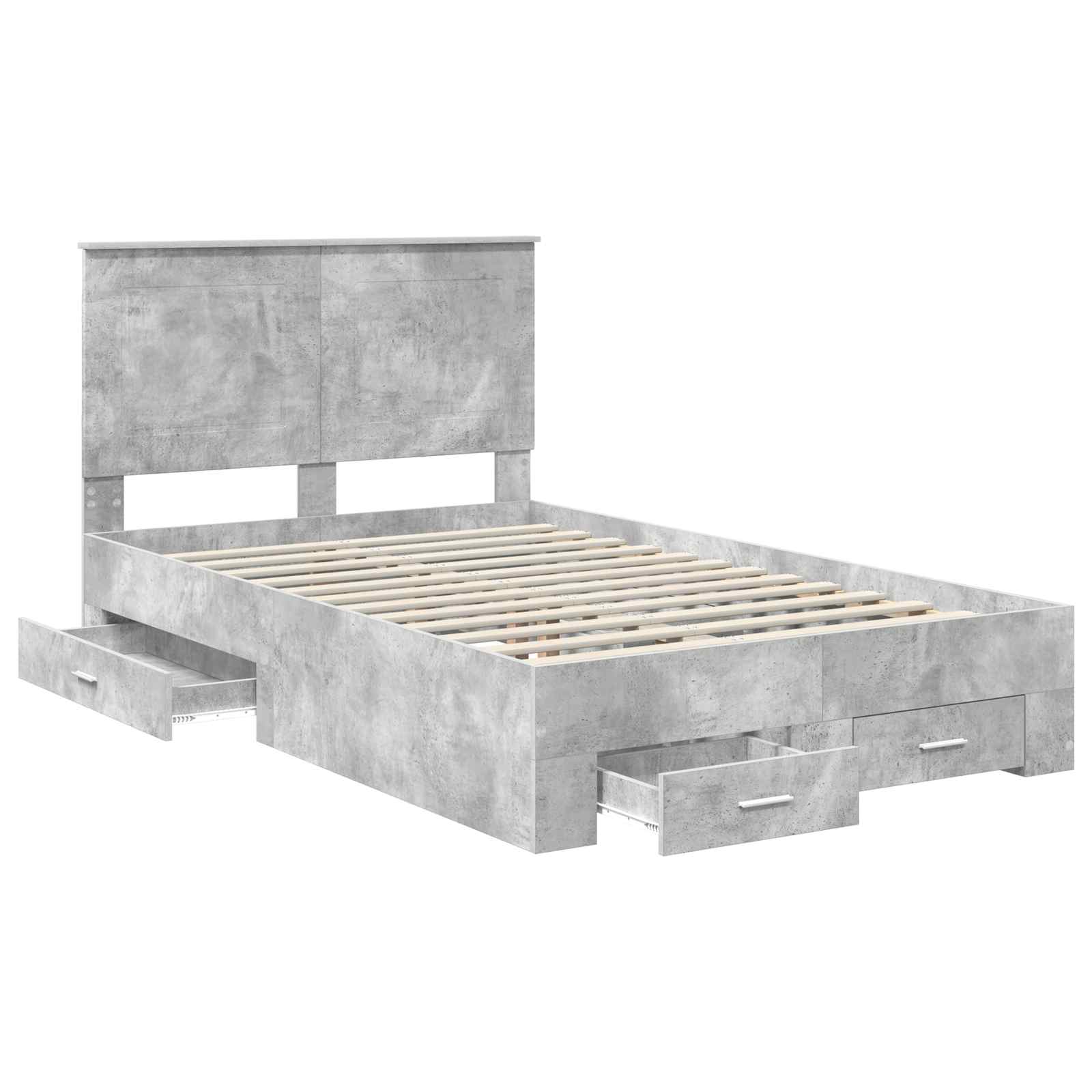 vidaXL Bettrahmen mit Schubladen Beton Grau 135 x 190 cm Holzwerkstoff