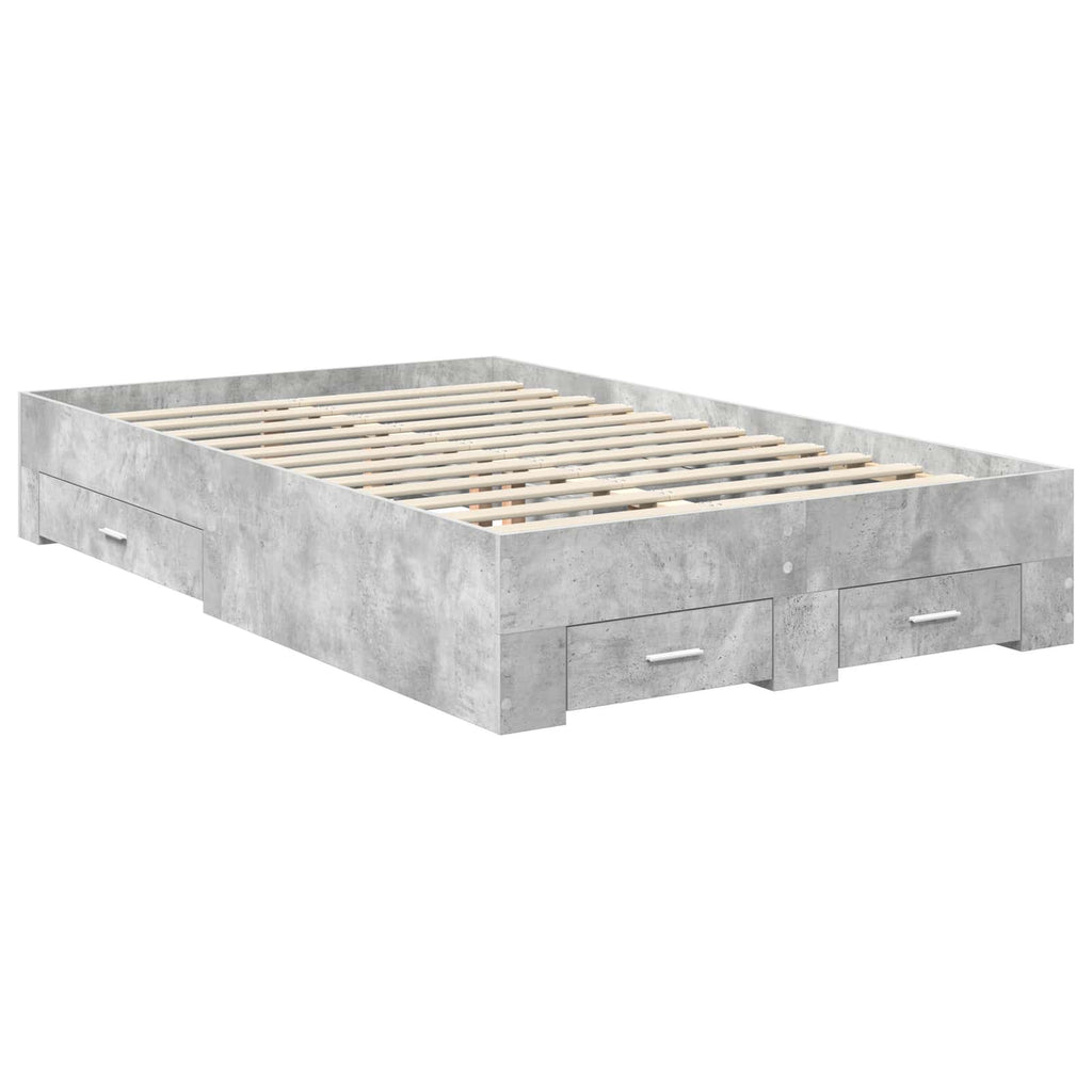 vidaXL Bettrahmen mit Schubladen Beton Grau 135 x 190 cm Holzwerkstoff