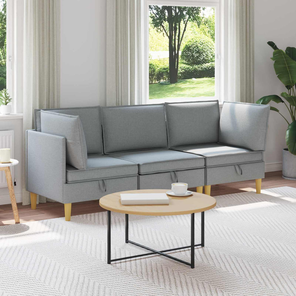 vidaXL Modular Sofa Set mit Stauraum 3 pcs Hellgrau Stoff