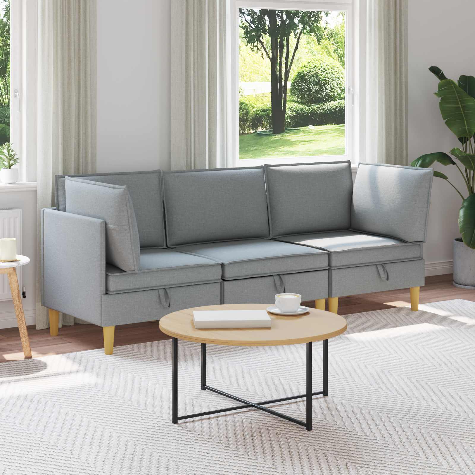 vidaXL Modular Sofa Set mit Stauraum 3 pcs Hellgrau Stoff