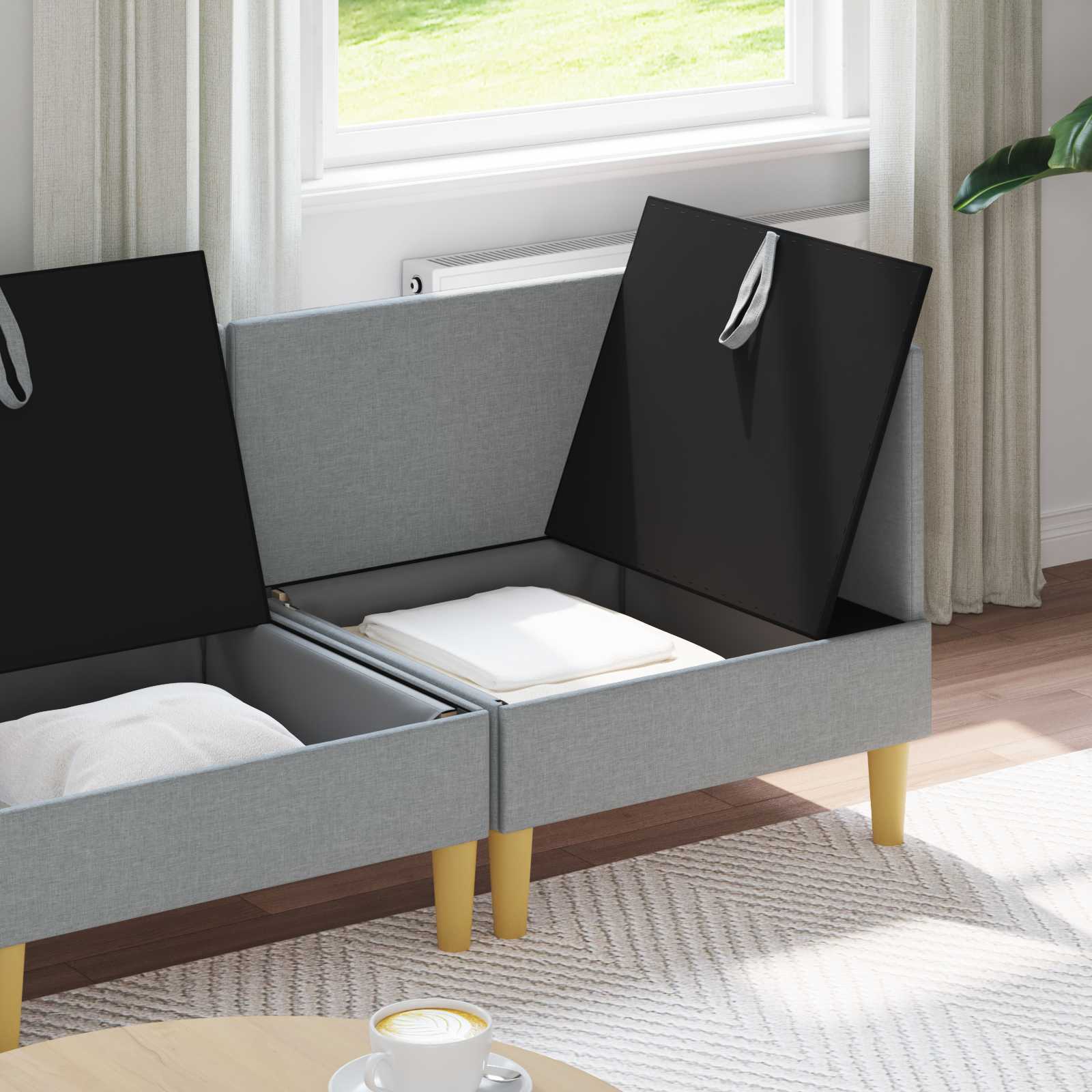 vidaXL Modular Sofa Set mit Stauraum 3 pcs Hellgrau Stoff