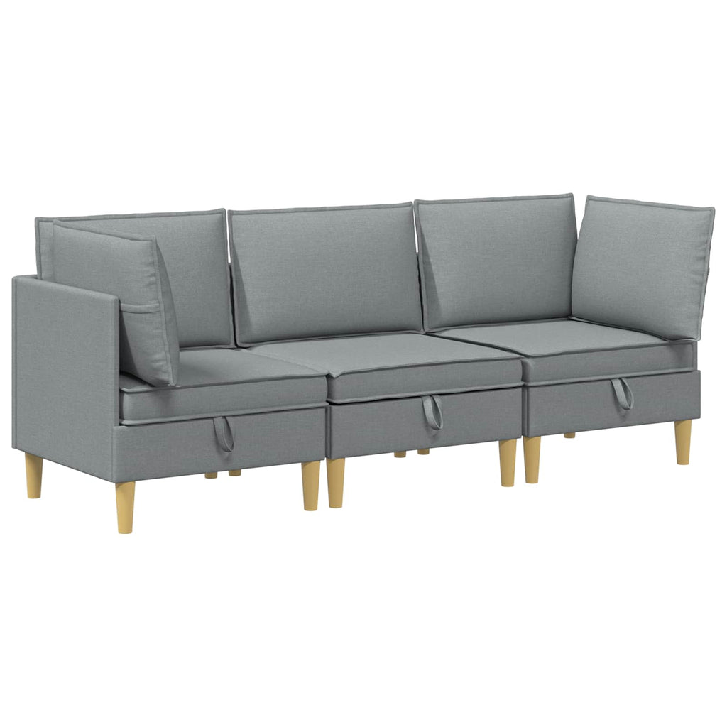 vidaXL Modular Sofa Set mit Stauraum 3 pcs Hellgrau Stoff