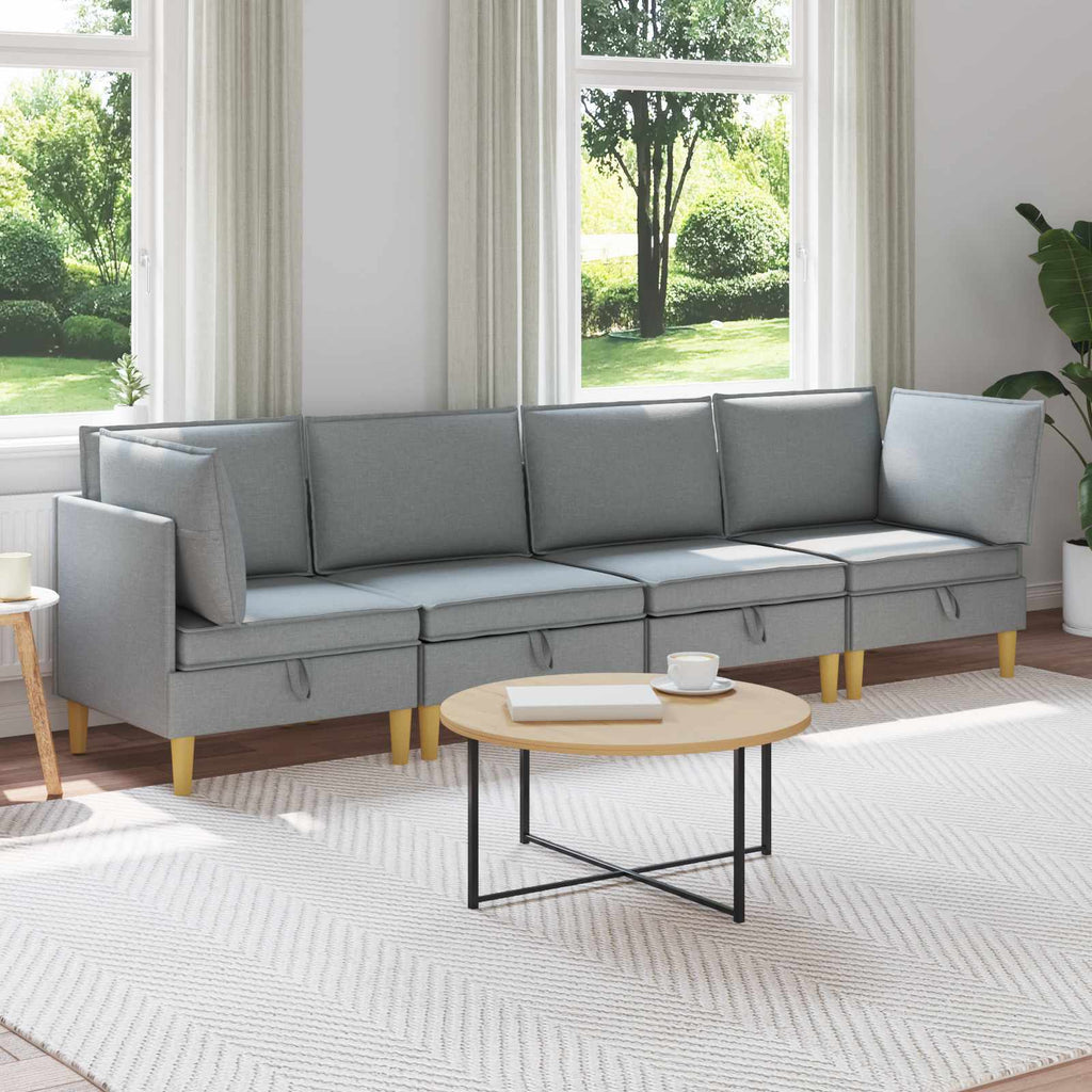 vidaXL Modular Sofa Set mit Stauraum 4 pcs Hellgrau Stoff