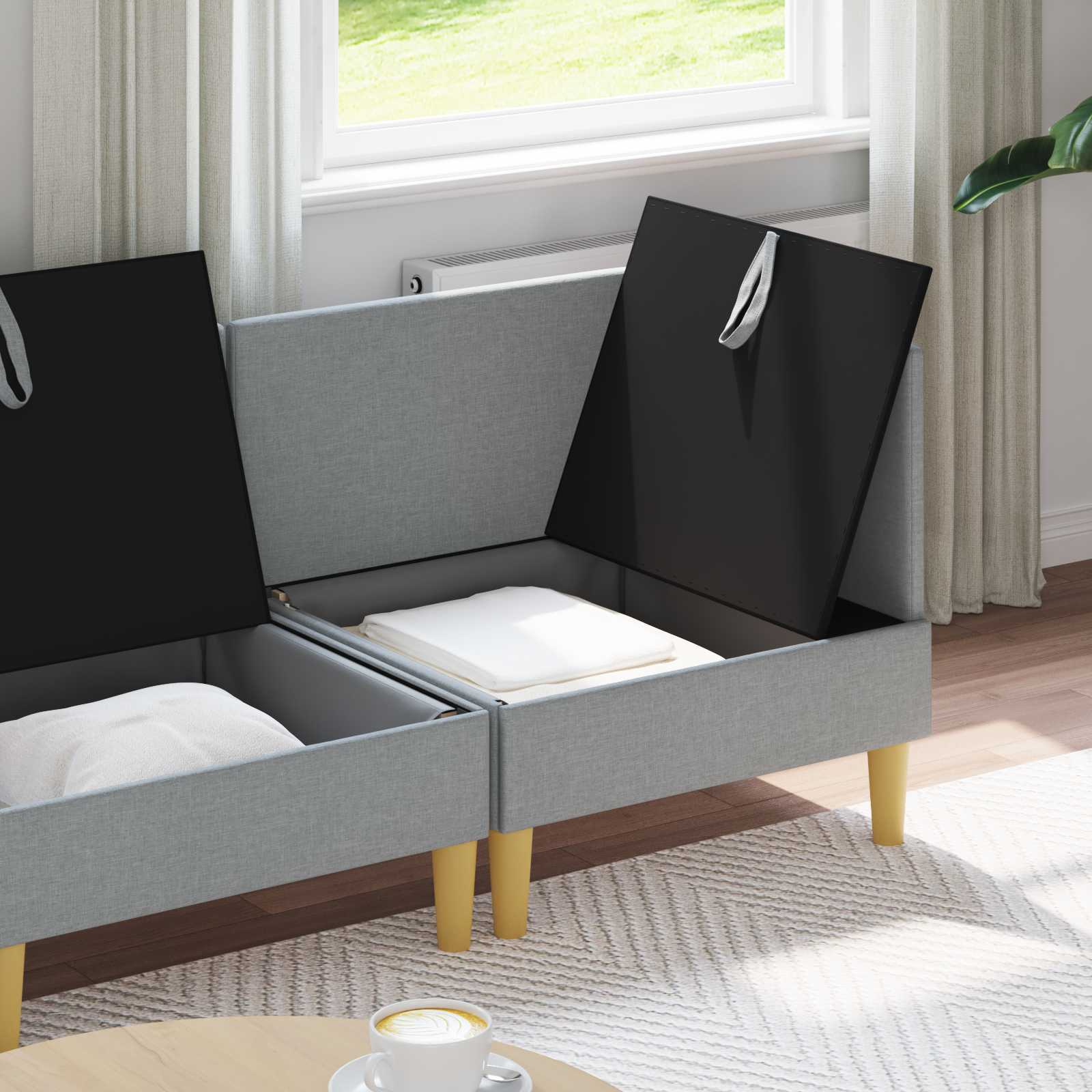 vidaXL Modular Sofa Set mit Stauraum 4 pcs Hellgrau Stoff