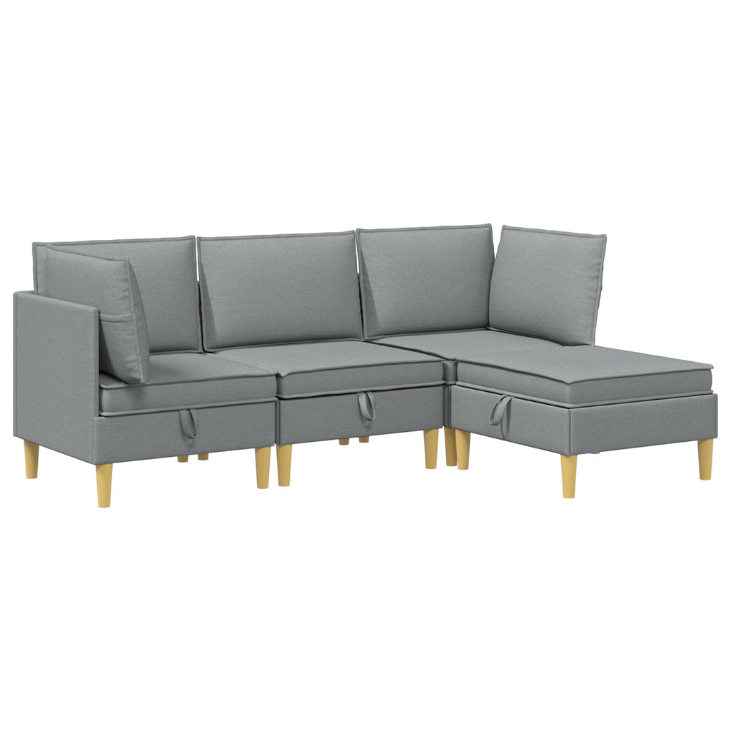 vidaXL Wohnzimmergarnitur mit Kissen mit Speicher 4 pcs Hellgrau Stoff