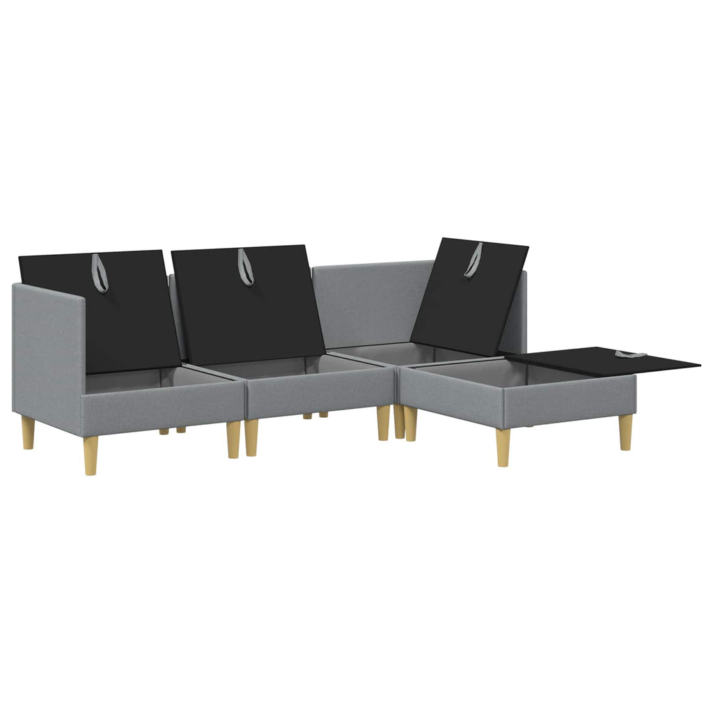 vidaXL Wohnzimmergarnitur mit Kissen mit Speicher 4 pcs Hellgrau Stoff