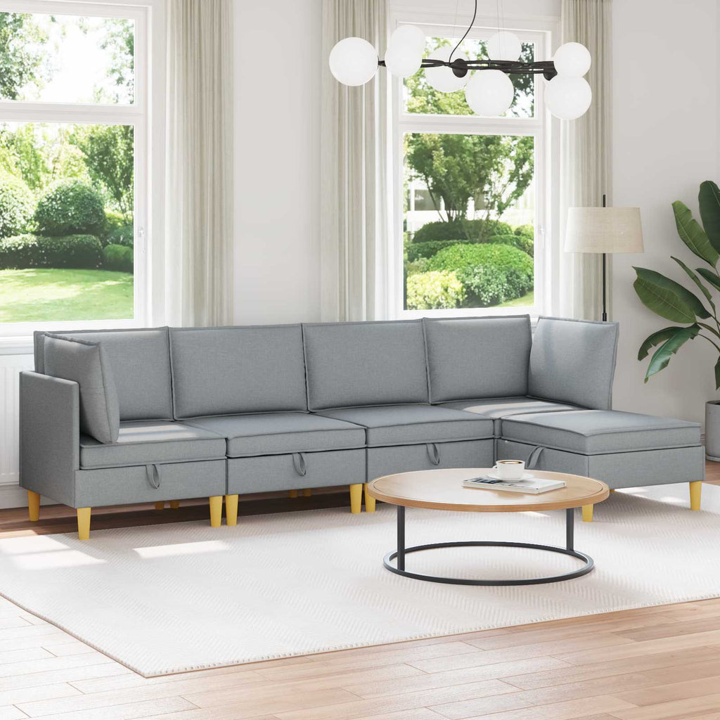 vidaXL Modular Sofa Set mit Stauraum 5 pcs Hellgrau Stoff