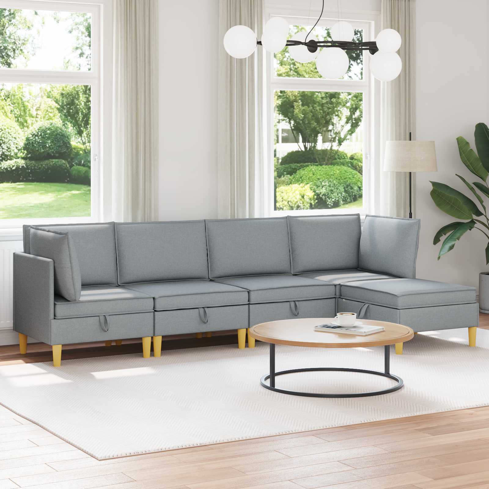 vidaXL Modular Sofa Set mit Stauraum 5 pcs Hellgrau Stoff
