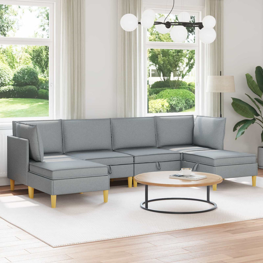 vidaXL Modular Sofa Set mit Stauraum 6 pcs Hellgrau Stoff