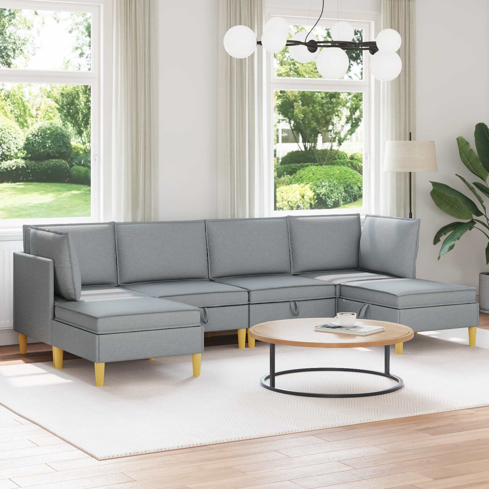 vidaXL Modular Sofa Set mit Stauraum 6 pcs Hellgrau Stoff