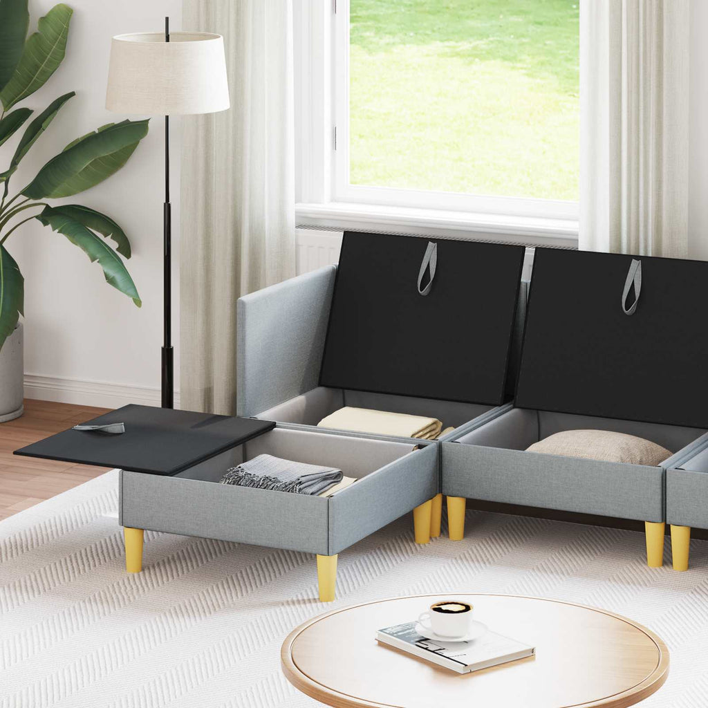 vidaXL Modular Sofa Set mit Stauraum 6 pcs Hellgrau Stoff
