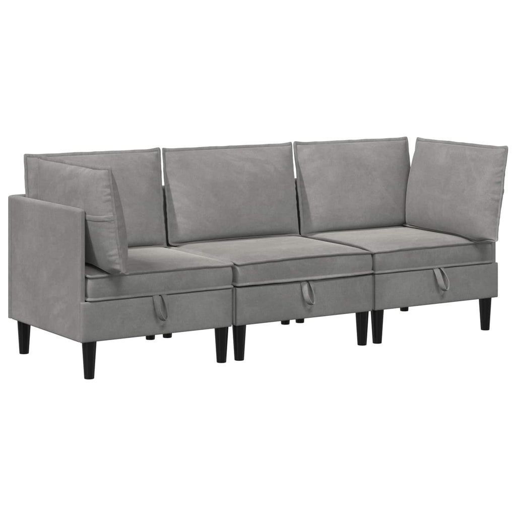 vidaXL Wohnzimmergarnitur mit Kissen mit Speicher 3 pcs Hellgrau Samt
