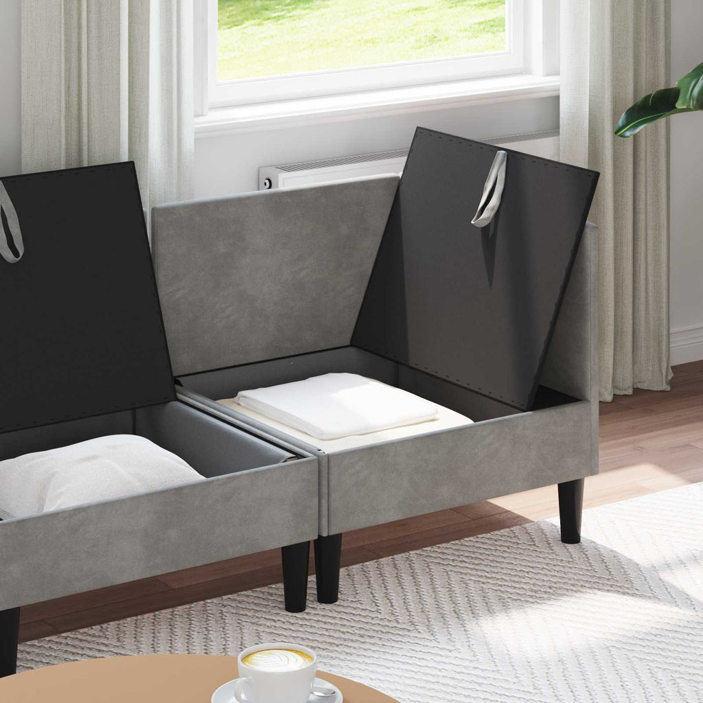 vidaXL Wohnzimmergarnitur mit Kissen mit Speicher 4 pcs Hellgrau Samt