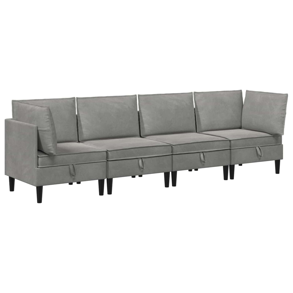 vidaXL Wohnzimmergarnitur mit Kissen mit Speicher 4 pcs Hellgrau Samt