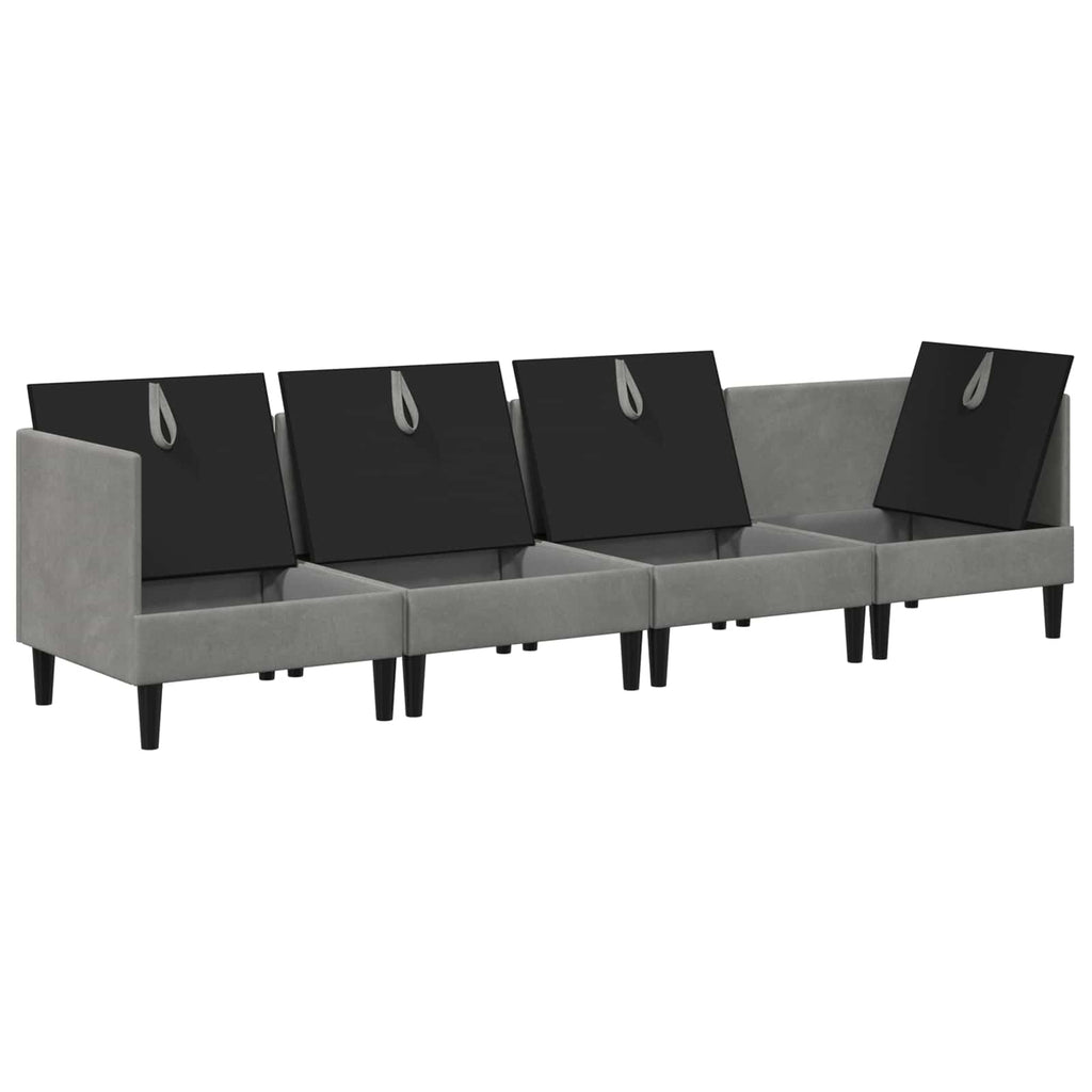 vidaXL Wohnzimmergarnitur mit Kissen mit Speicher 4 pcs Hellgrau Samt