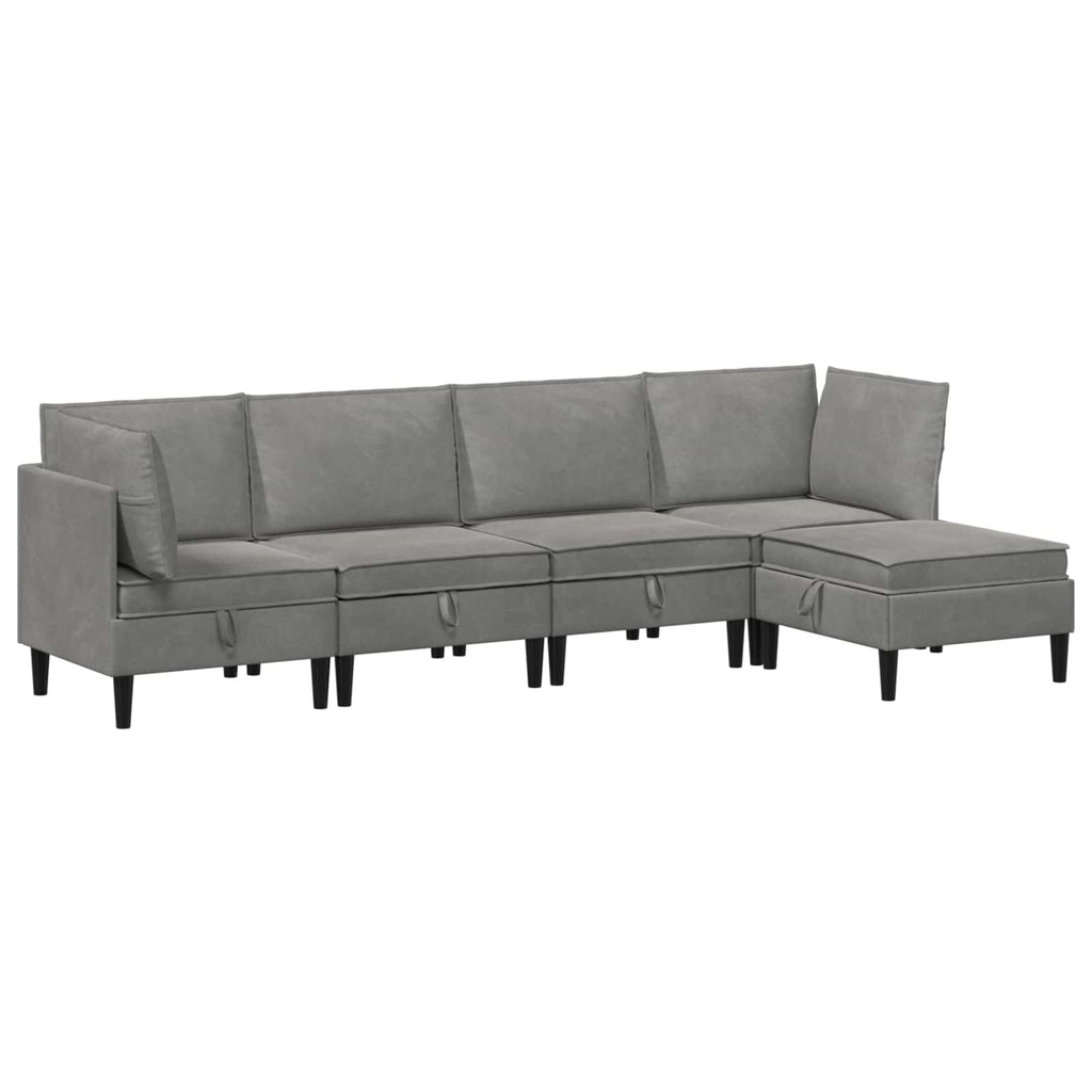 vidaXL Wohnzimmergarnitur mit Kissen mit Speicher 5 pcs Hellgrau Samt