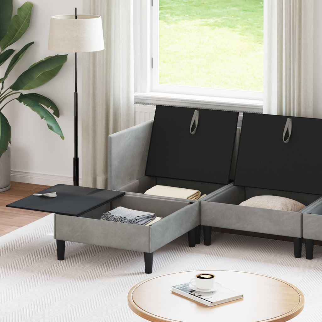 vidaXL Wohnzimmergarnitur mit Kissen mit Speicher 6 pcs Hellgrau Samt