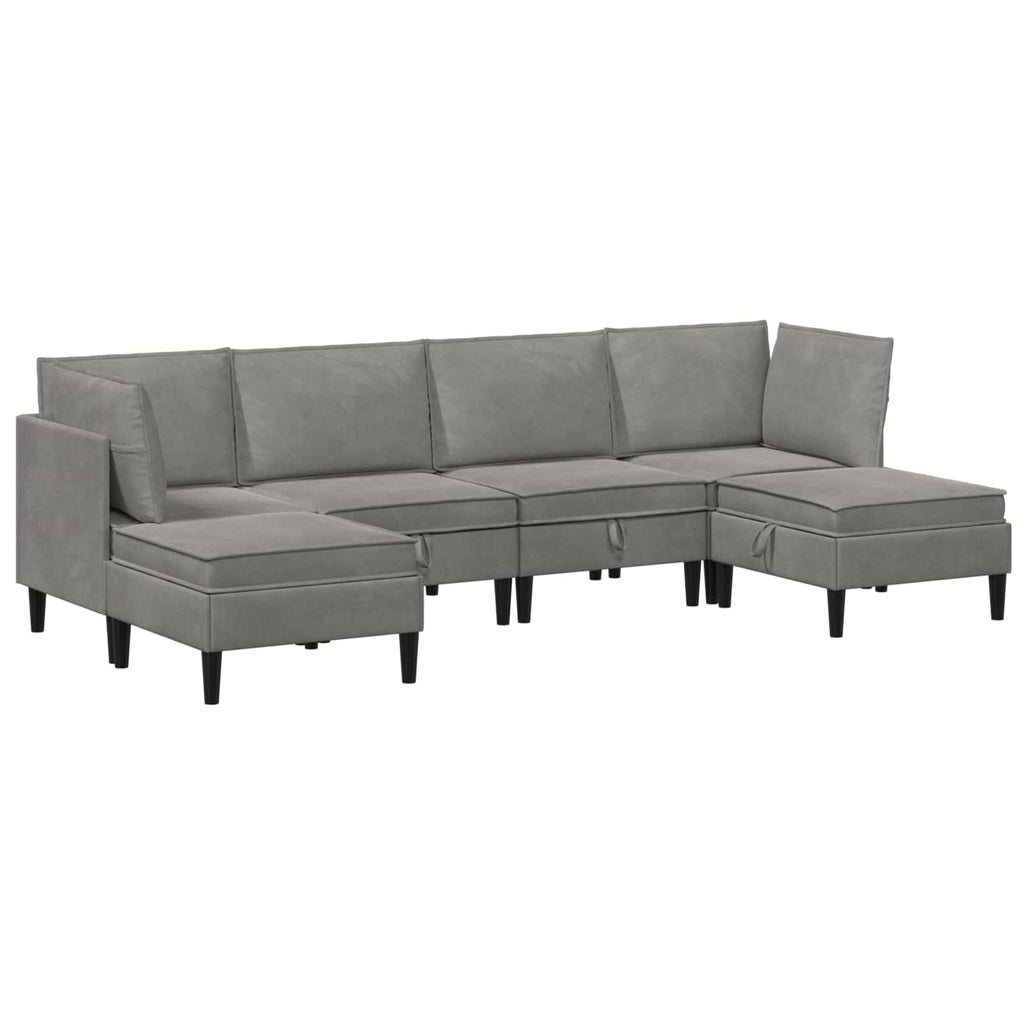 vidaXL Wohnzimmergarnitur mit Kissen mit Speicher 6 pcs Hellgrau Samt