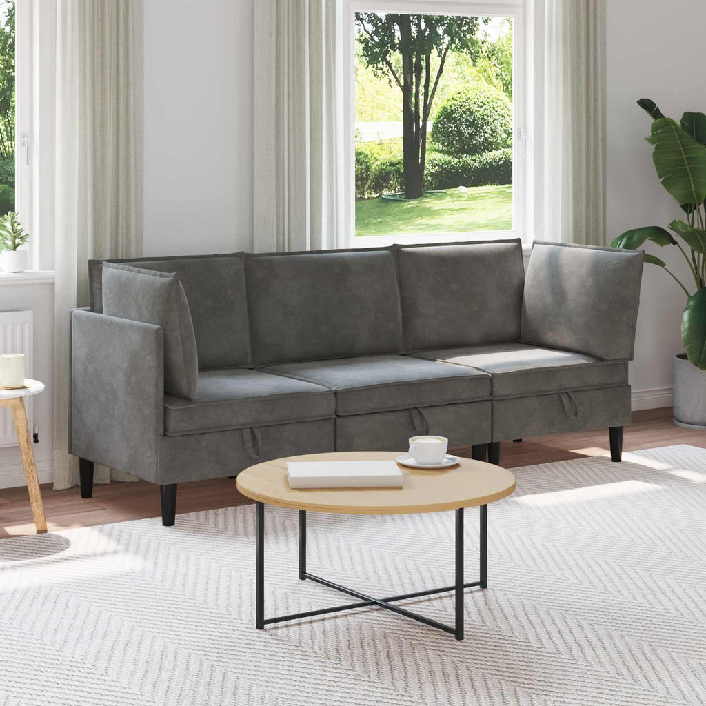 vidaXL Wohnzimmergarnitur mit Kissen 3 pcs Dunkelgrau Samt