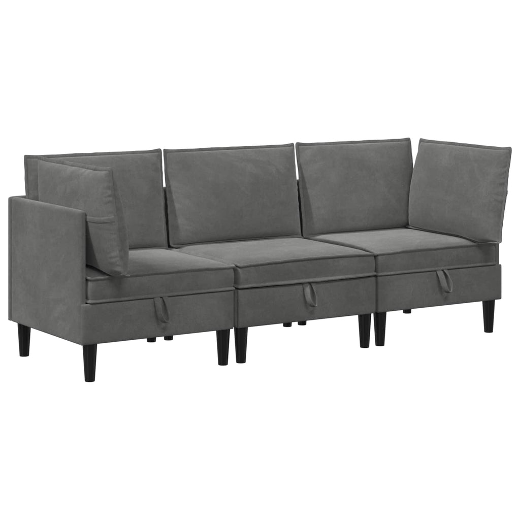 vidaXL Wohnzimmergarnitur mit Kissen 3 pcs Dunkelgrau Samt