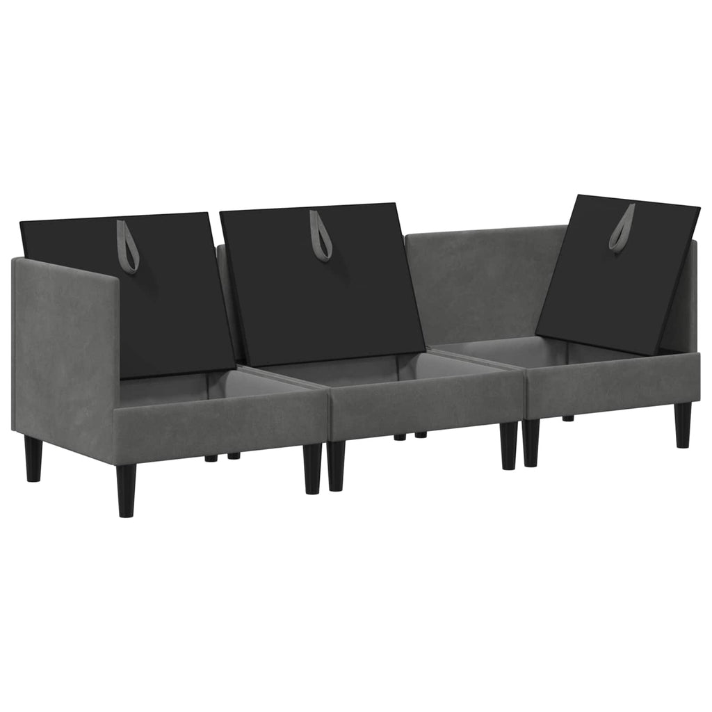 vidaXL Wohnzimmergarnitur mit Kissen 3 pcs Dunkelgrau Samt