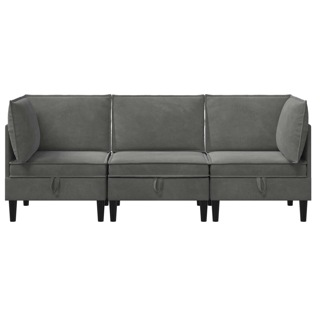 vidaXL Wohnzimmergarnitur mit Kissen 3 pcs Dunkelgrau Samt