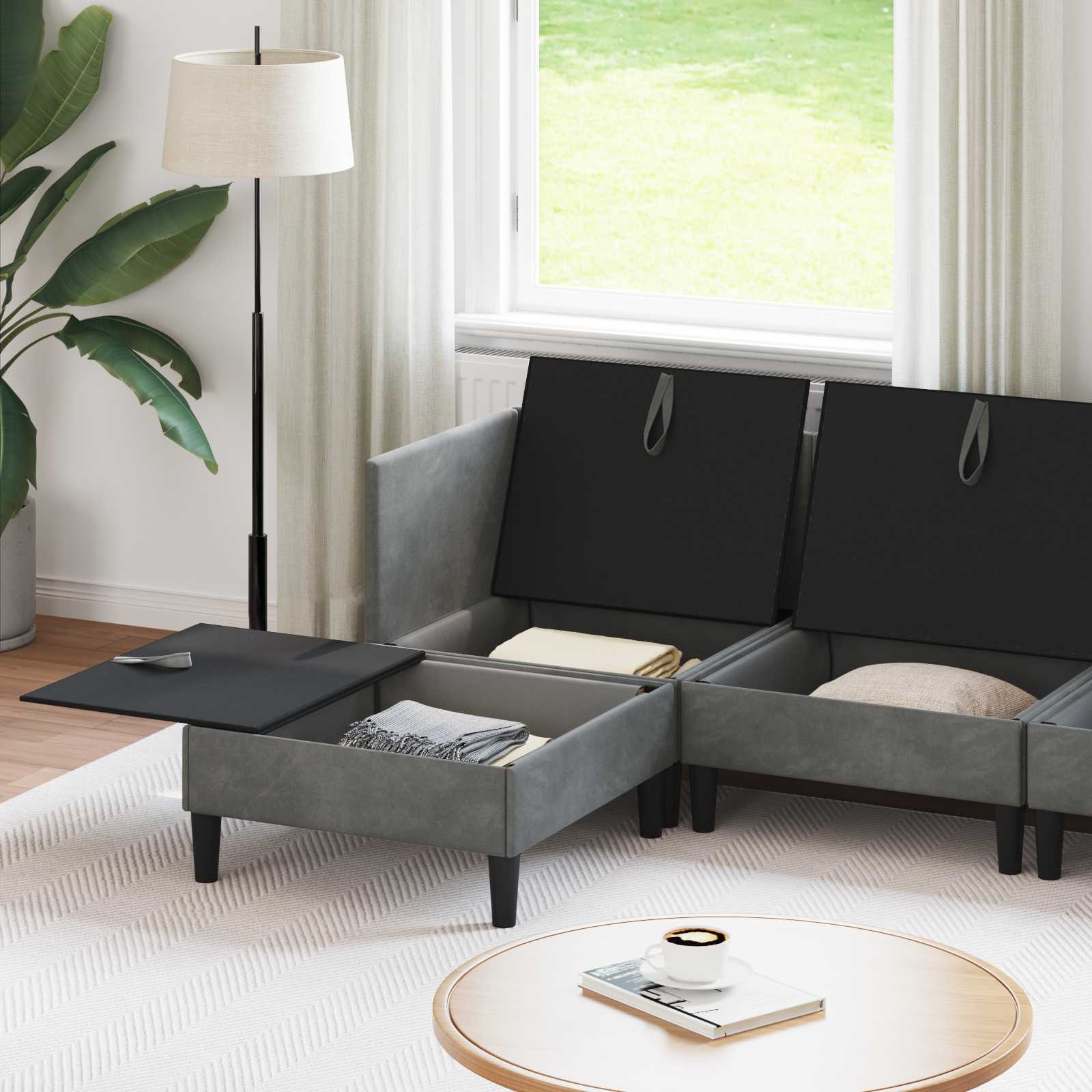 vidaXL Wohnzimmergarnitur mit Kissen 6 pcs Dunkelgrau Samt