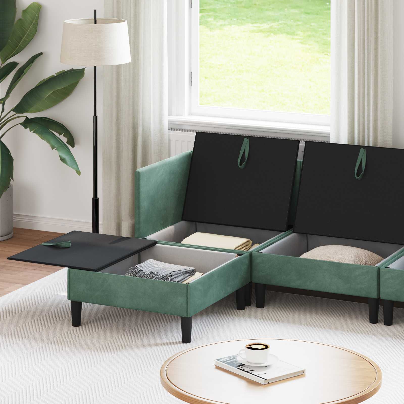 vidaXL Wohnzimmergarnitur mit Kissen mit Speicher 6 pcs Meergrün Samt