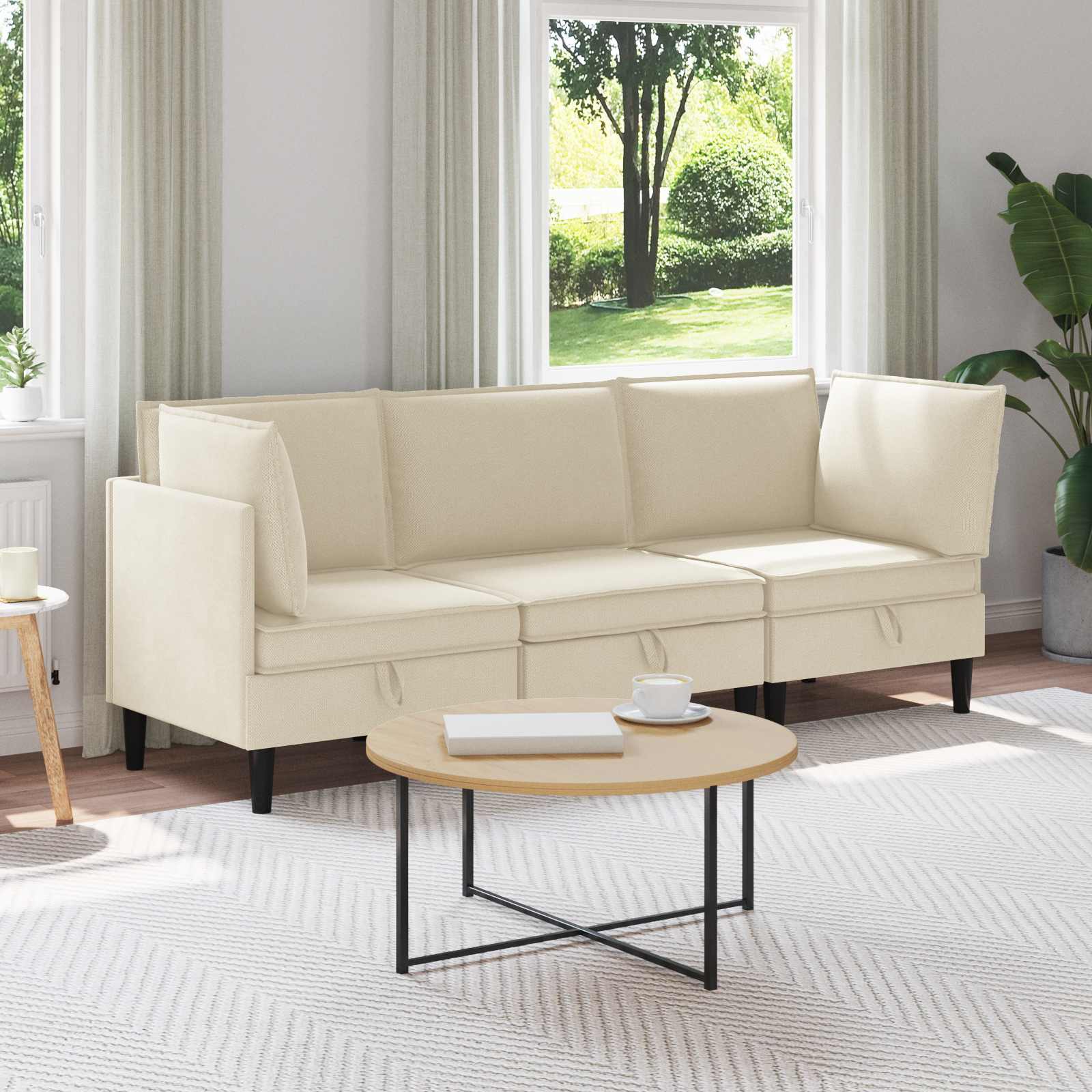 vidaXL Wohnzimmergarnitur 3 pcs Creme Stoff