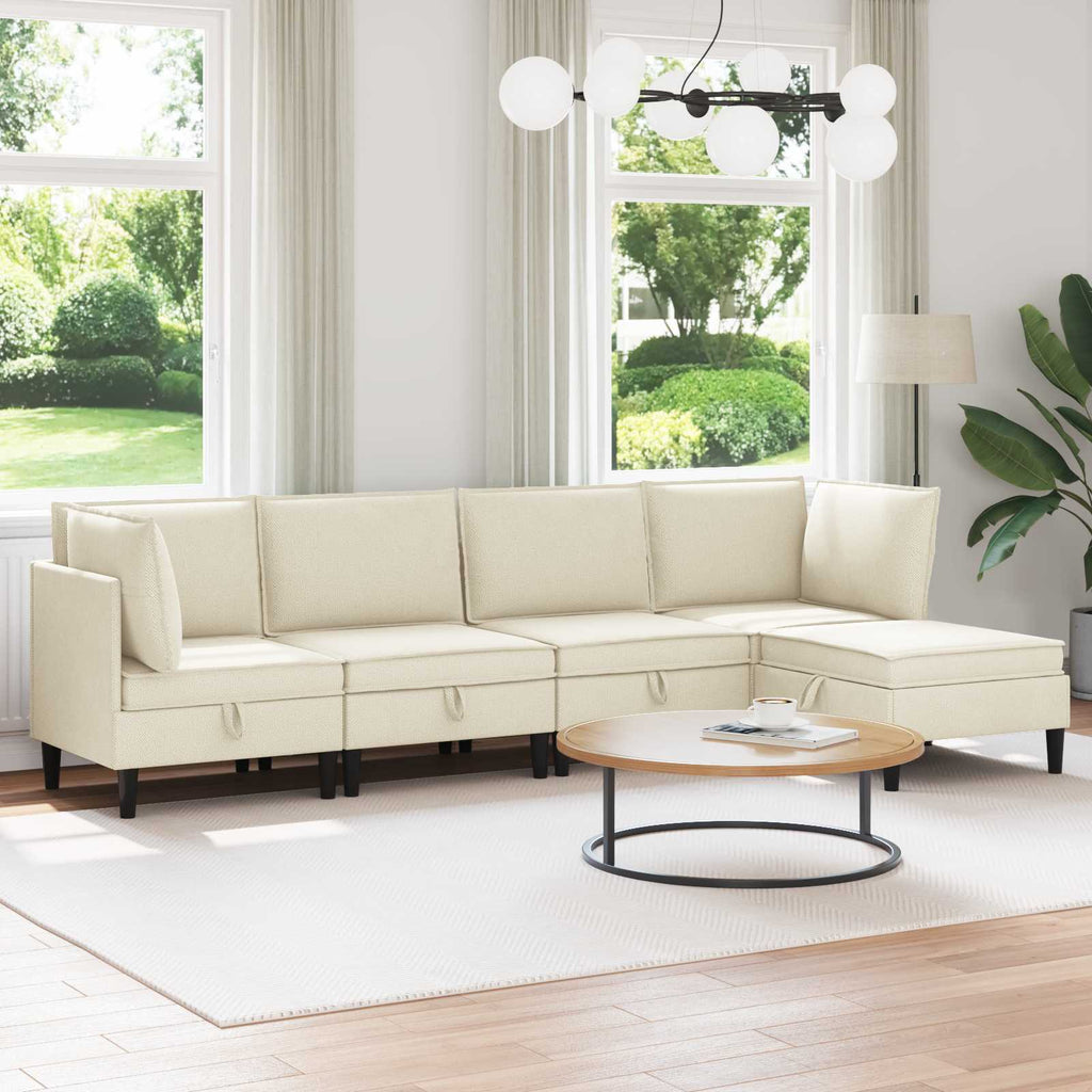 vidaXL Wohnzimmergarnitur 5 pcs Creme Stoff