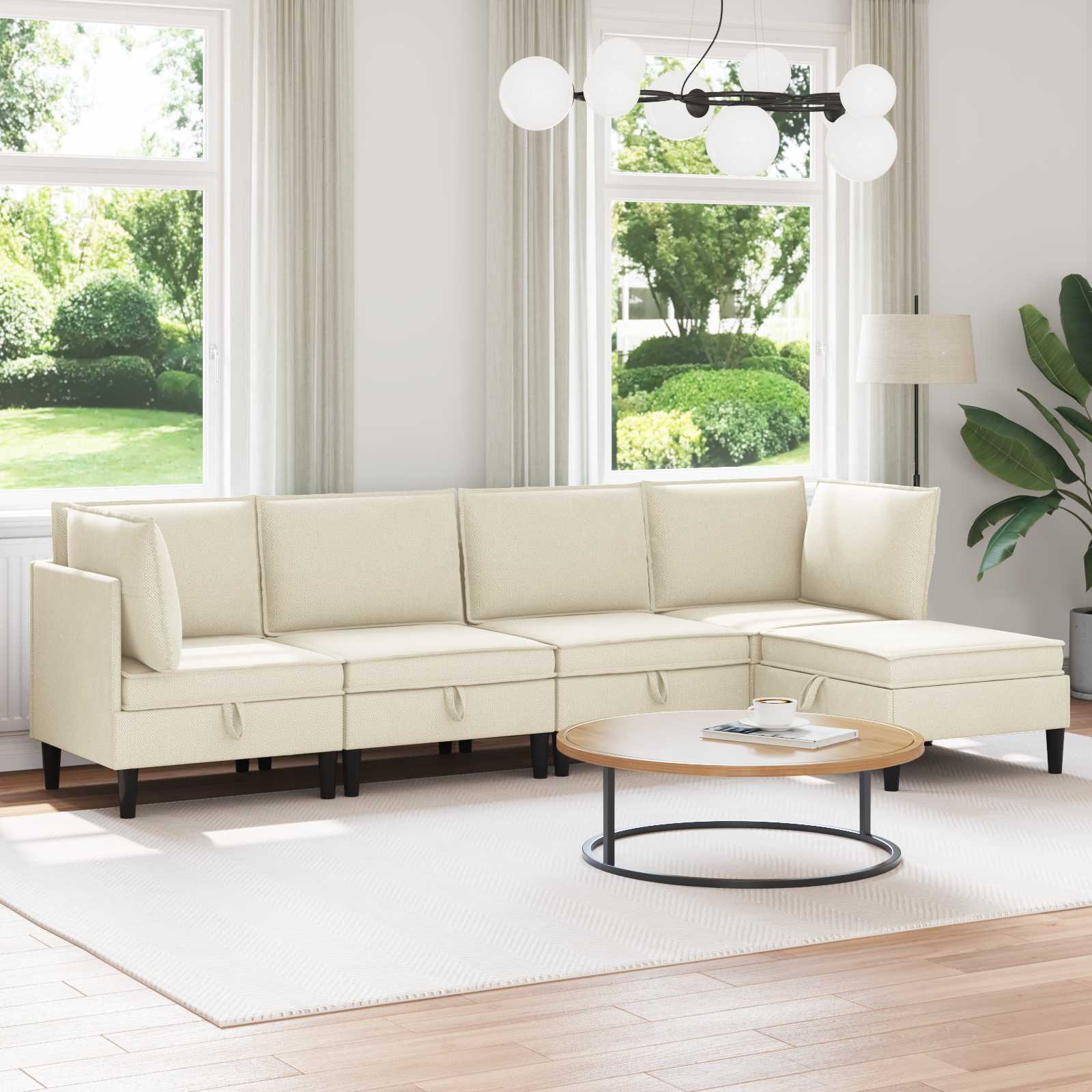 vidaXL Wohnzimmergarnitur 5 pcs Creme Stoff
