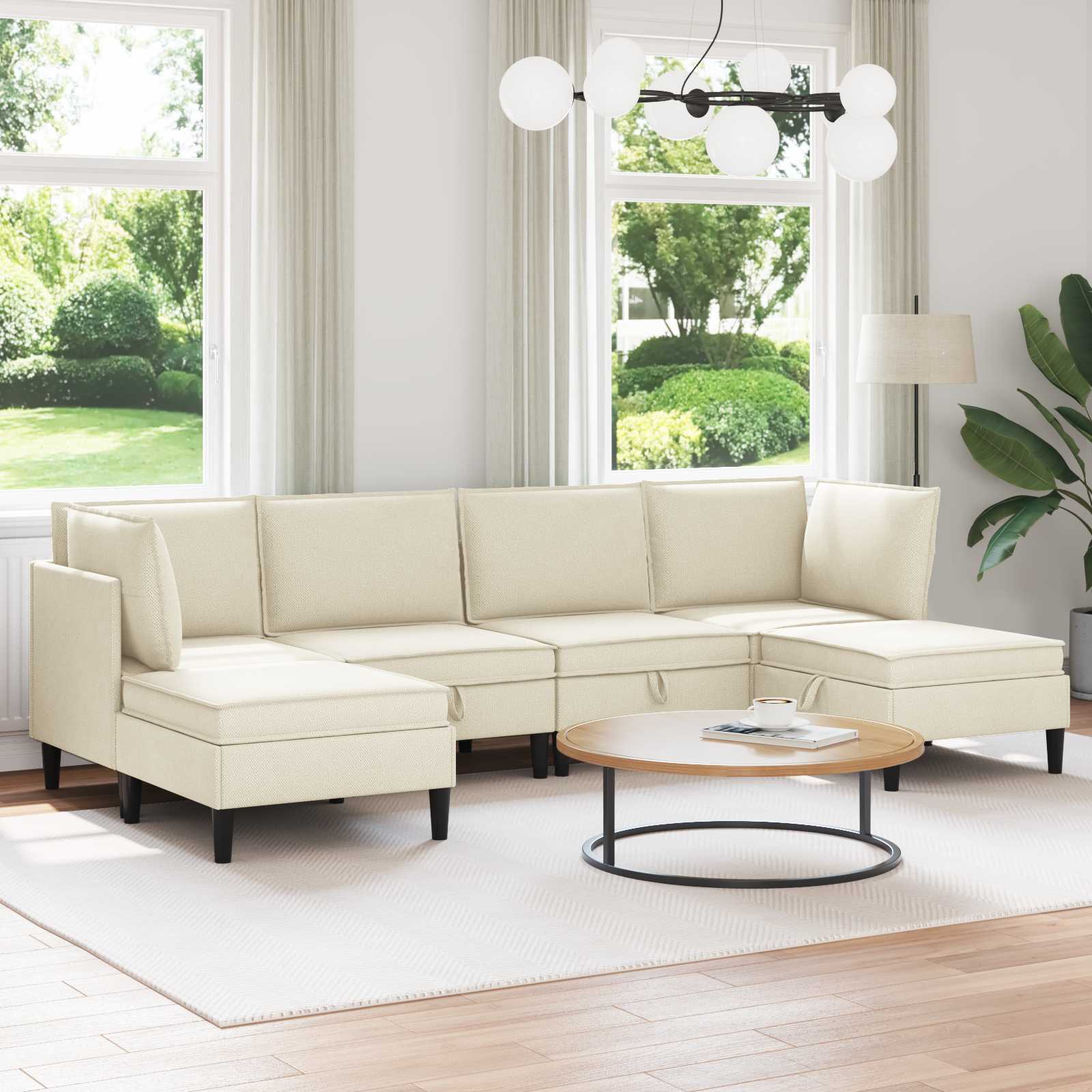vidaXL Wohnzimmergarnitur 6 pcs Creme Stoff