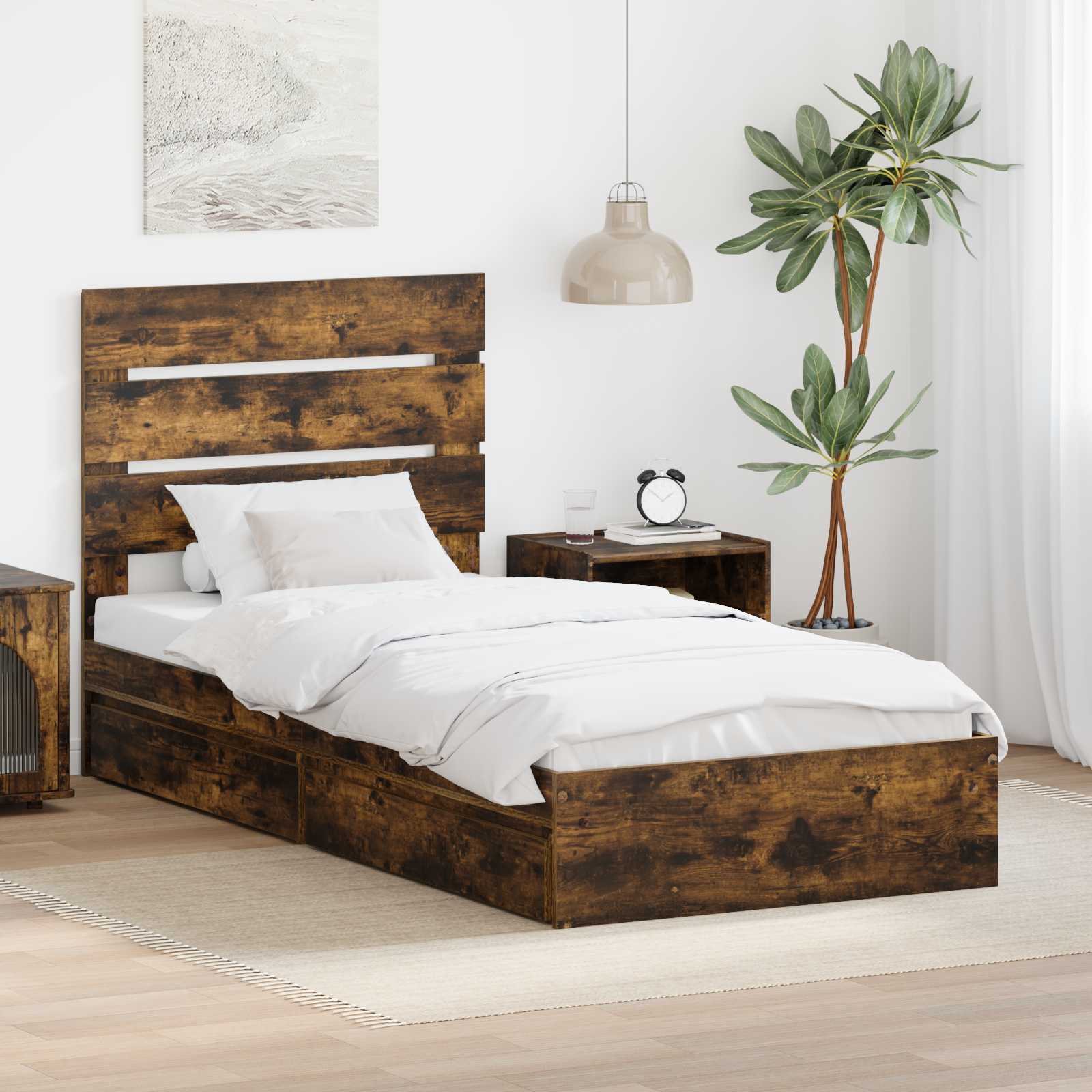 vidaXL Aufbewahrungsbett Geräucherte Eiche 180 x 200 cm Holzwerkstoff